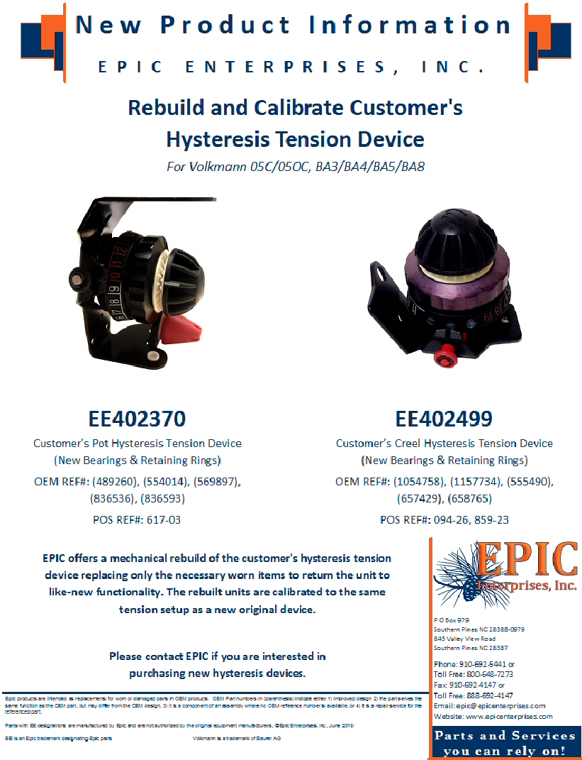 Rebuild and Calibrate Customer's Volkmann Hysteresis Tension Devices